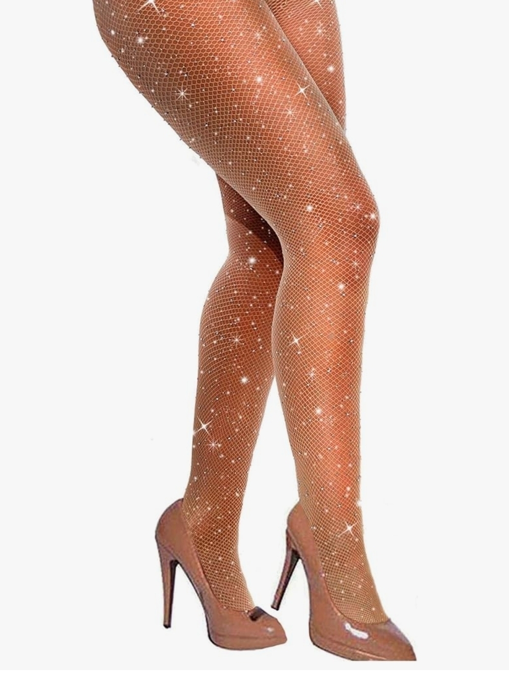 Rhinestone Fishnet Tights - Nude Sparkle
